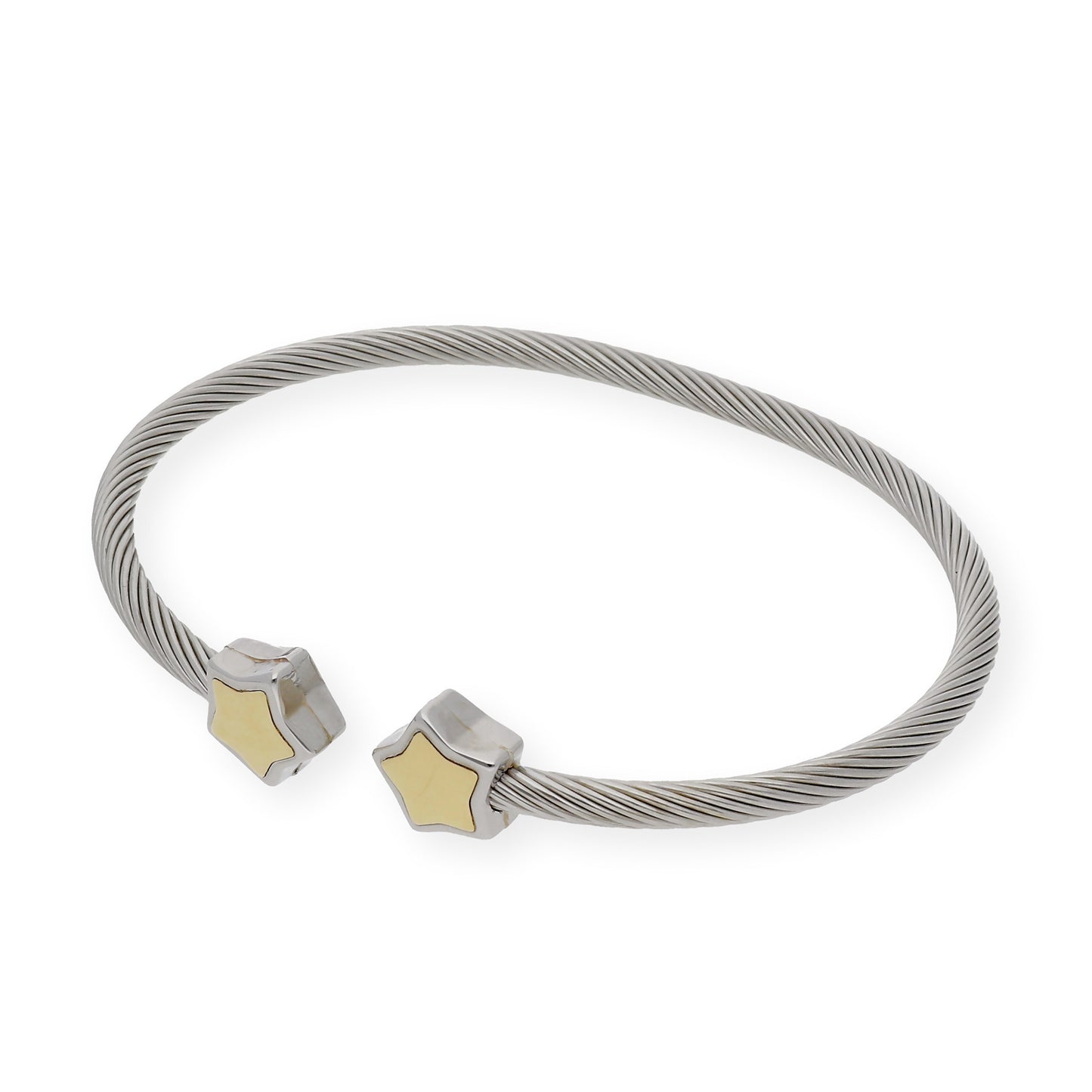 Pulsera Rigida en Acero con dos Estrellas en Oro de ley 18k