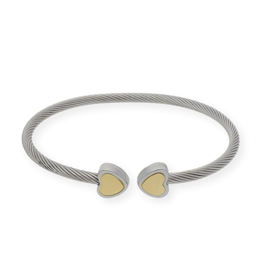 Pulsera Rigida Acero dos Corazones en Oro de ley 18k