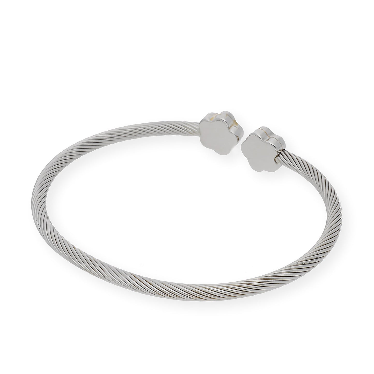 Pulsera Rígida en Acero con dos Flores en Oro de ley 18k