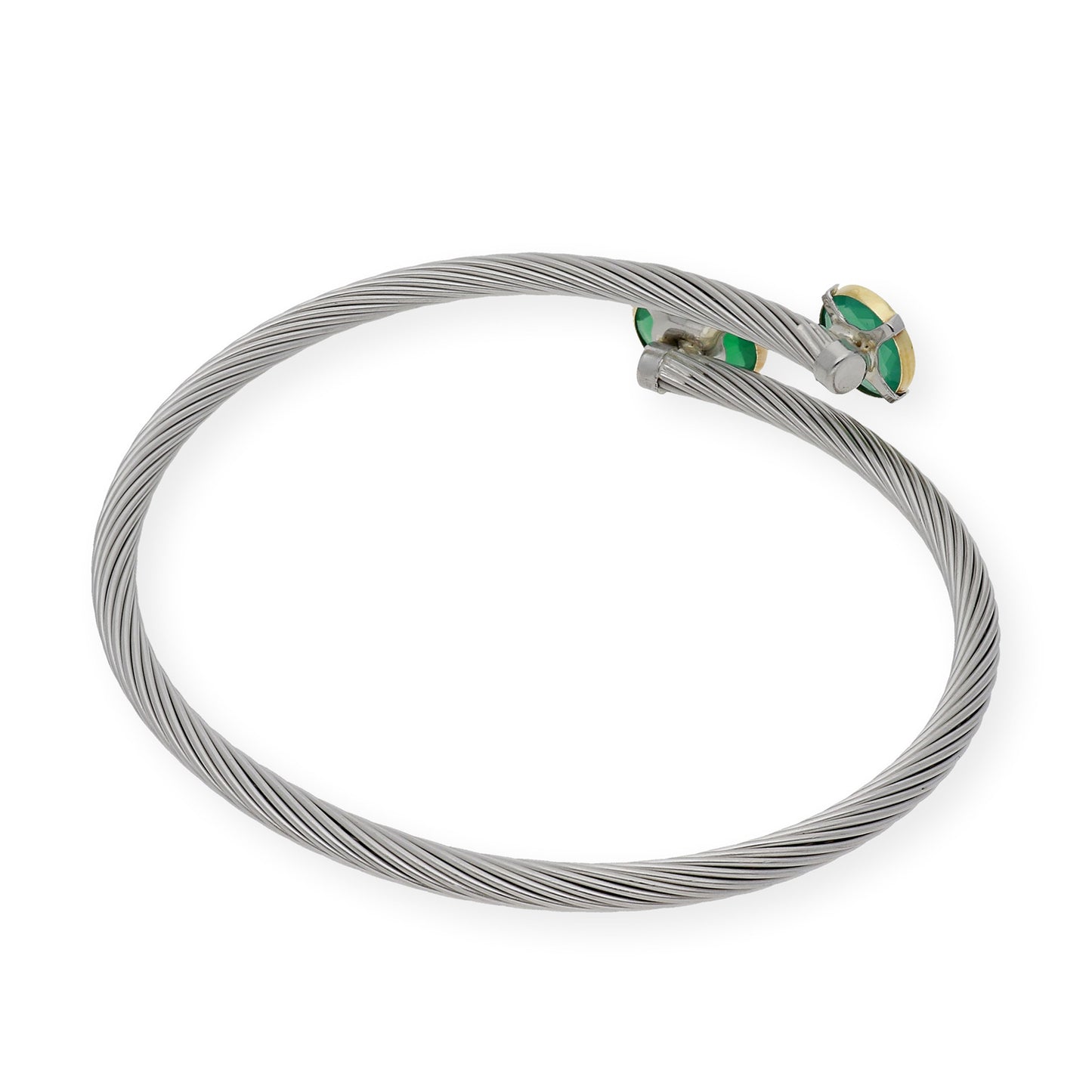 Pulsera Rígida en Acero con Piedra Verde y Filo de Oro 18k