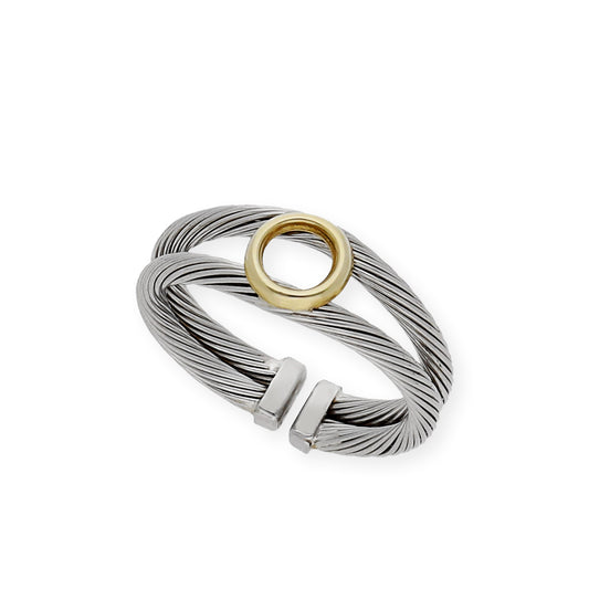 Anillo en Acero con Aro Calado en Oro de ley 18k