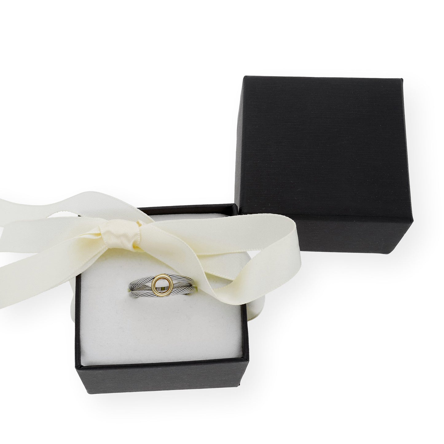 Anillo en Acero con Aro Calado en Oro de ley 18k