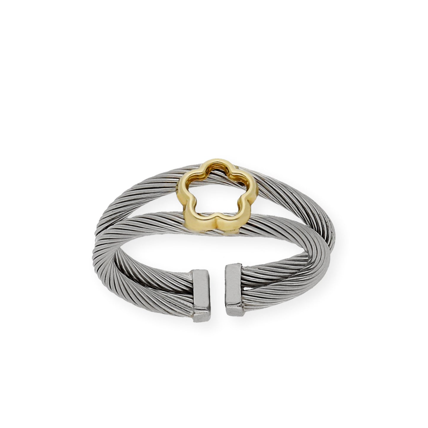 Anillo Flor Calada en Acero y Oro de ley 18k