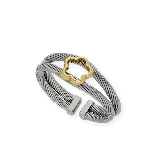 Anillo Flor Calada en Acero y Oro de ley 18k