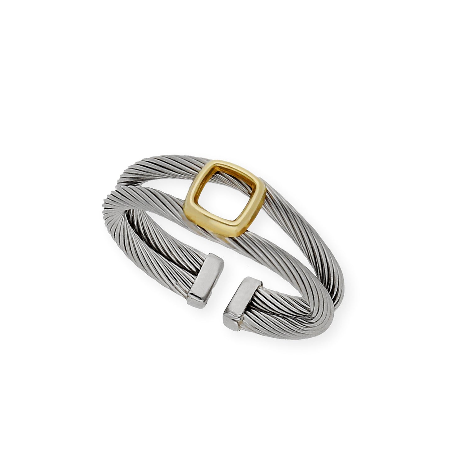 Anillo en Acero Cuadrado Calado en Oro de ley 18k