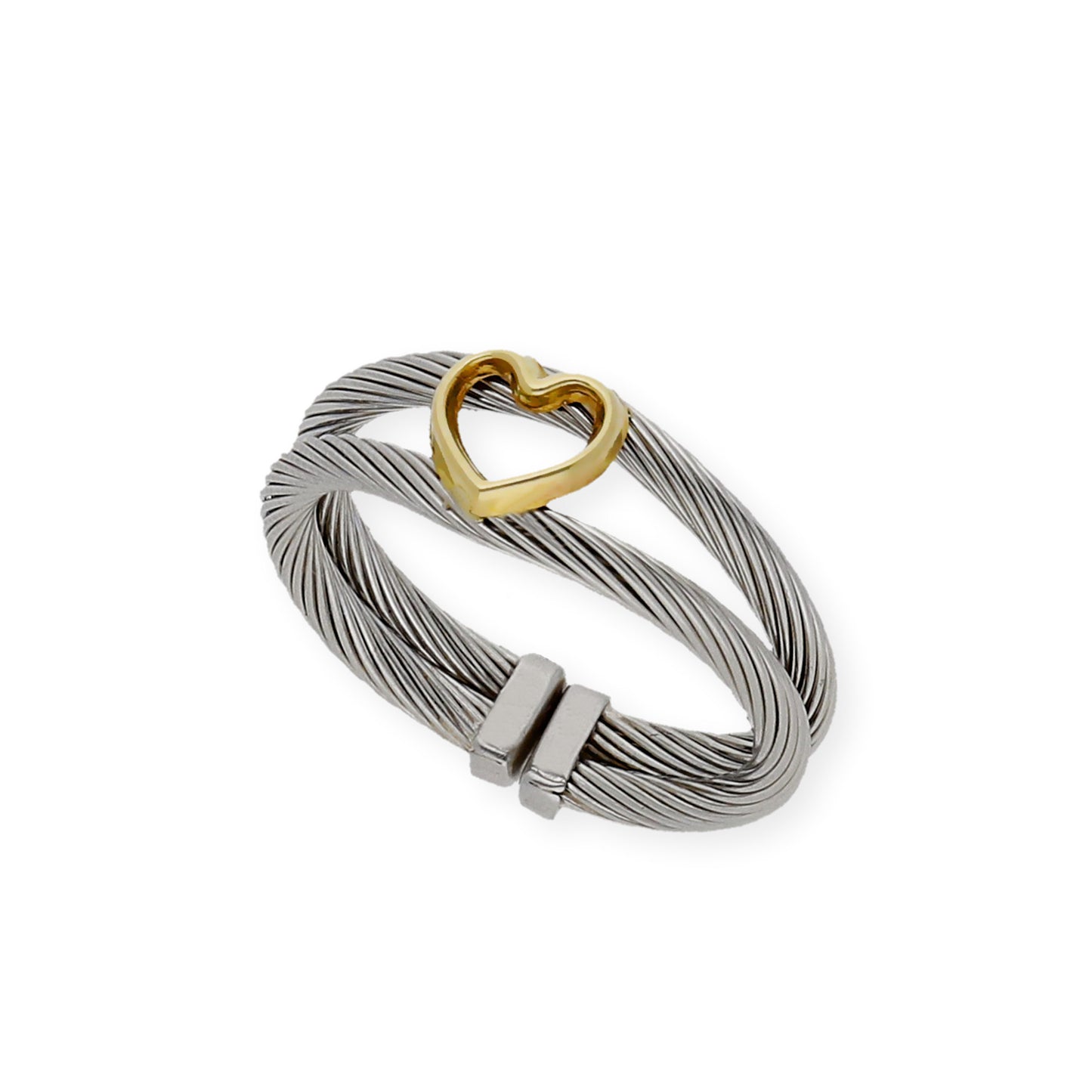 Anillo en Acero con Corazón Calado en Oro de ley 18k