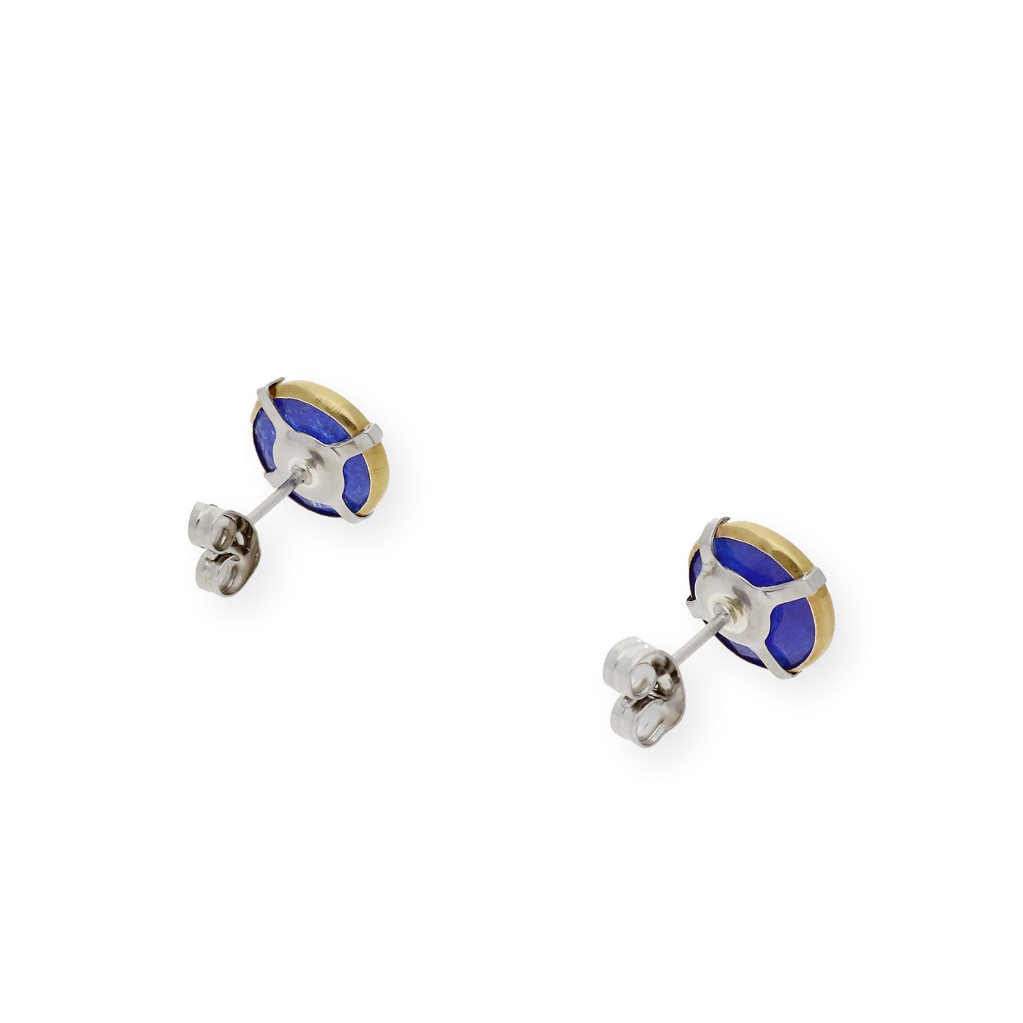 Pendientes Acero con Piedra de Color Azul y Filo en Oro de ley 18k