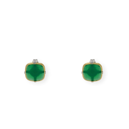Pendientes de Acero con Piedra de Color Verde y Filo en Oro de ley 18k