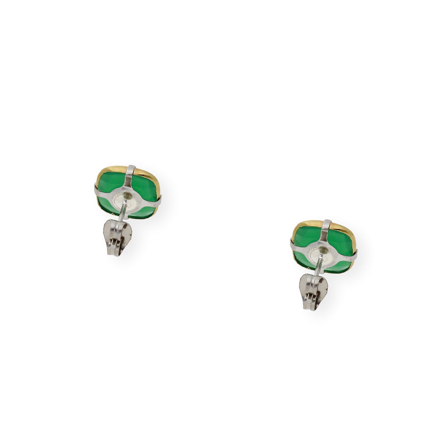 Pendientes de Acero con Piedra de Color Verde y Filo en Oro de ley 18k