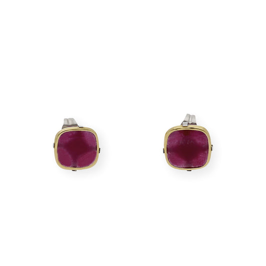 Pendientes en Acero con Piedra de Color Rojo y Filo en Oro de ley 18k