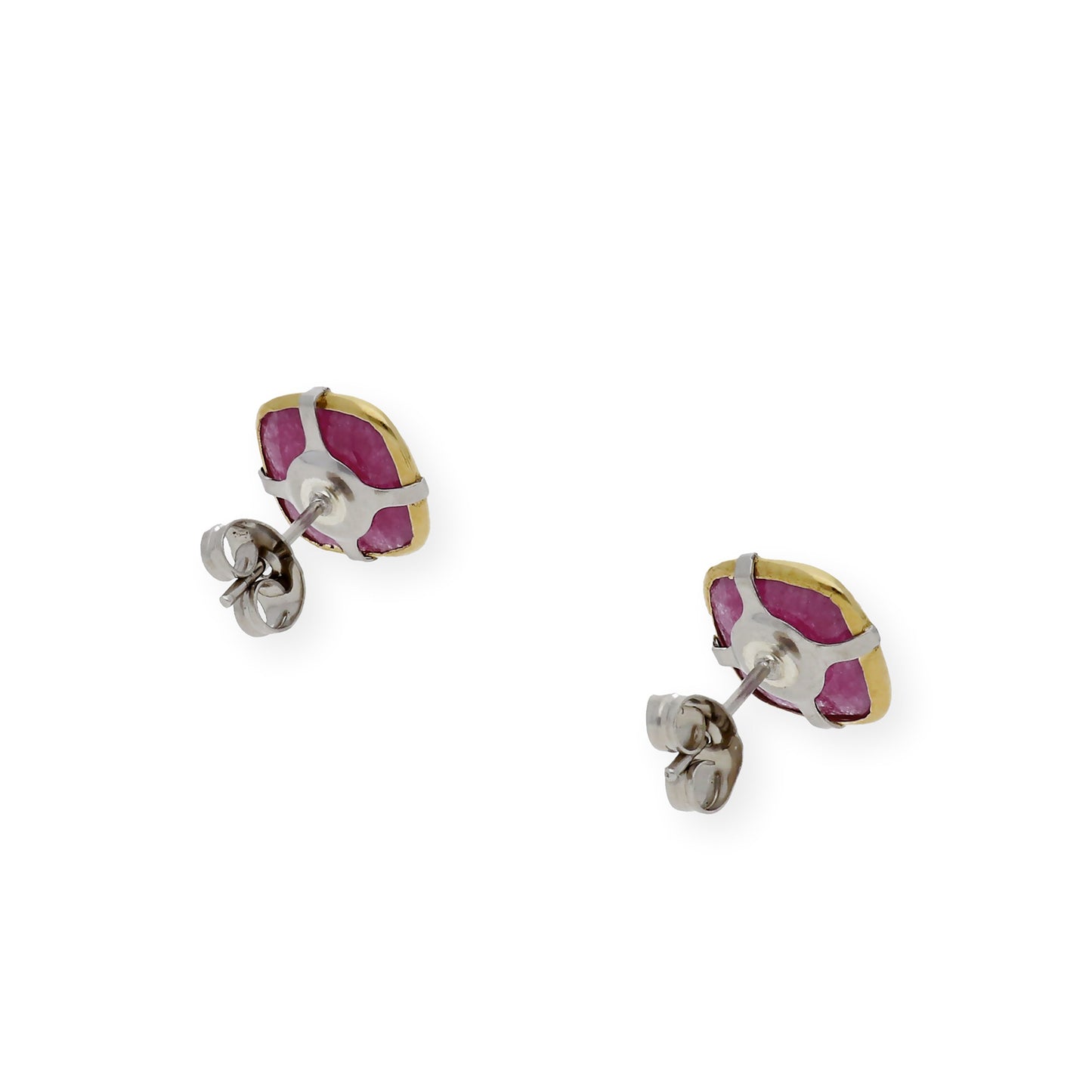 Pendientes en Acero con Piedra de Color Rojo y Filo en Oro de ley 18k