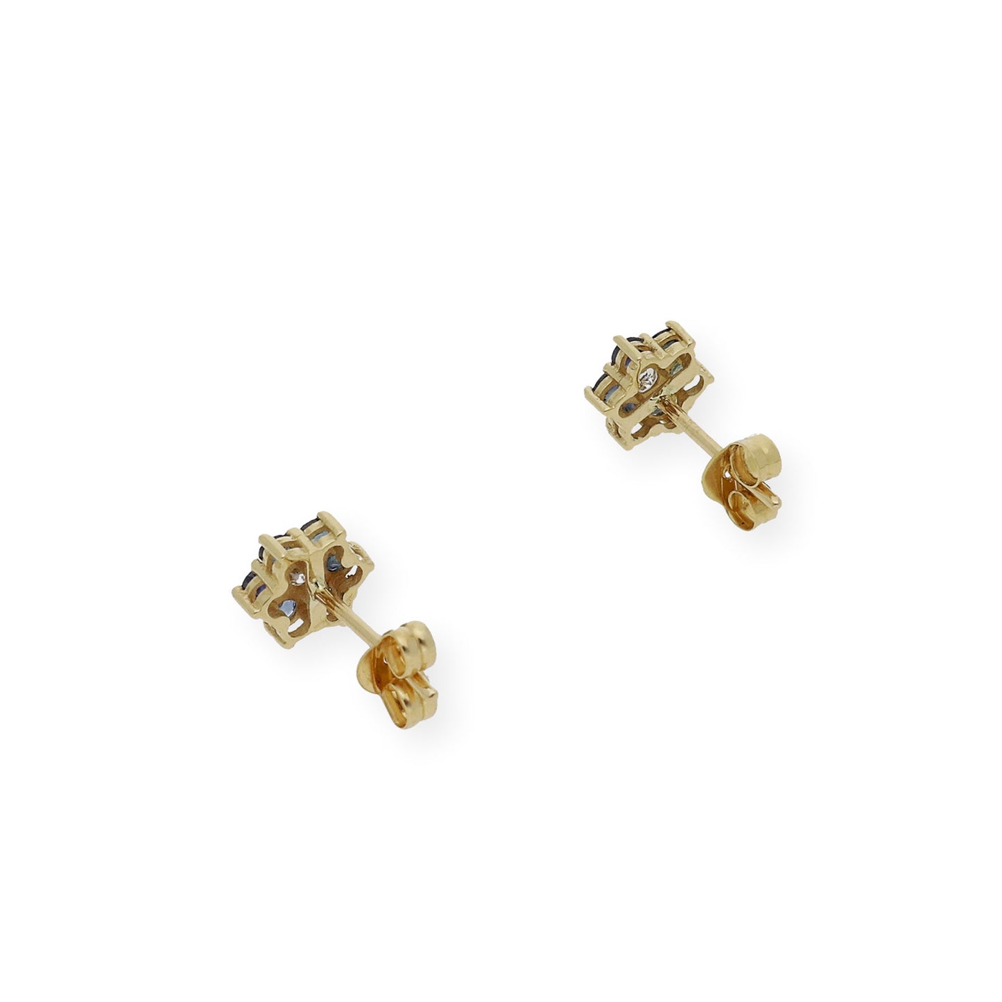 Pendientes de Flor en Oro de Ley 18K con Zafiros y Diamante central