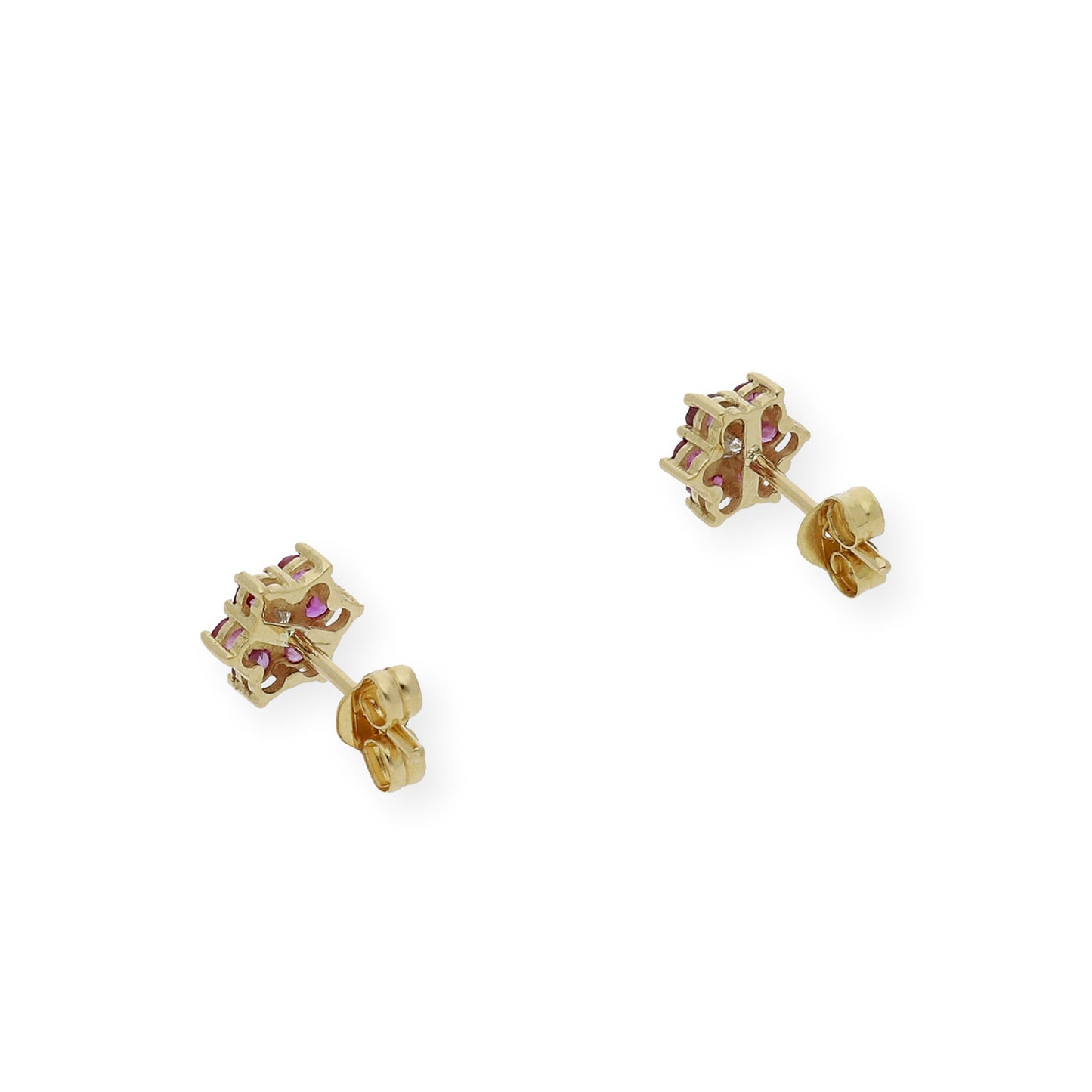Pendientes de Flor en Oro de Ley 18K con Rubíes y Diamante central