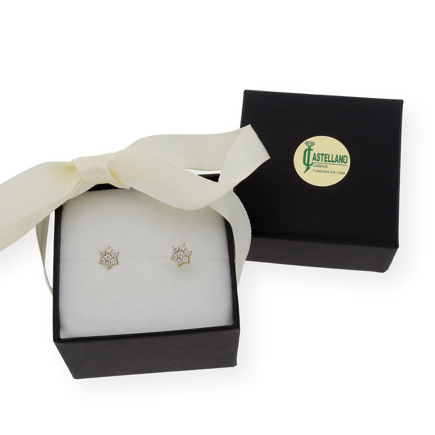 Pendientes de Flor en Oro de Ley 18K con Diamantes talla brillante