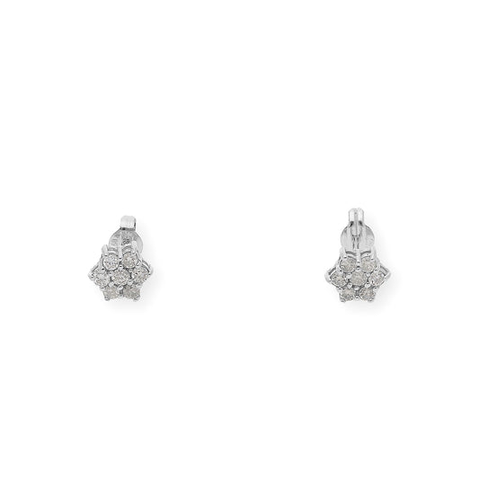 Pendientes de Flor en Oro Blanco de Ley 18K con Diamantes talla brillante