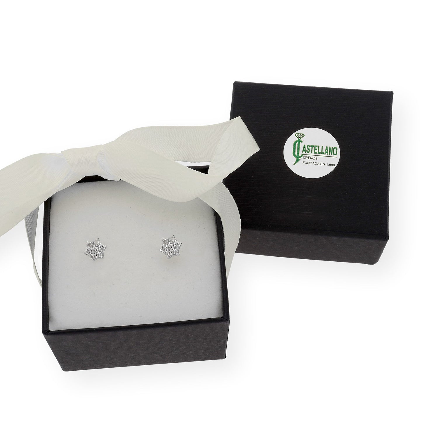 Pendientes de Flor en Oro Blanco de Ley 18K con Diamantes talla brillante