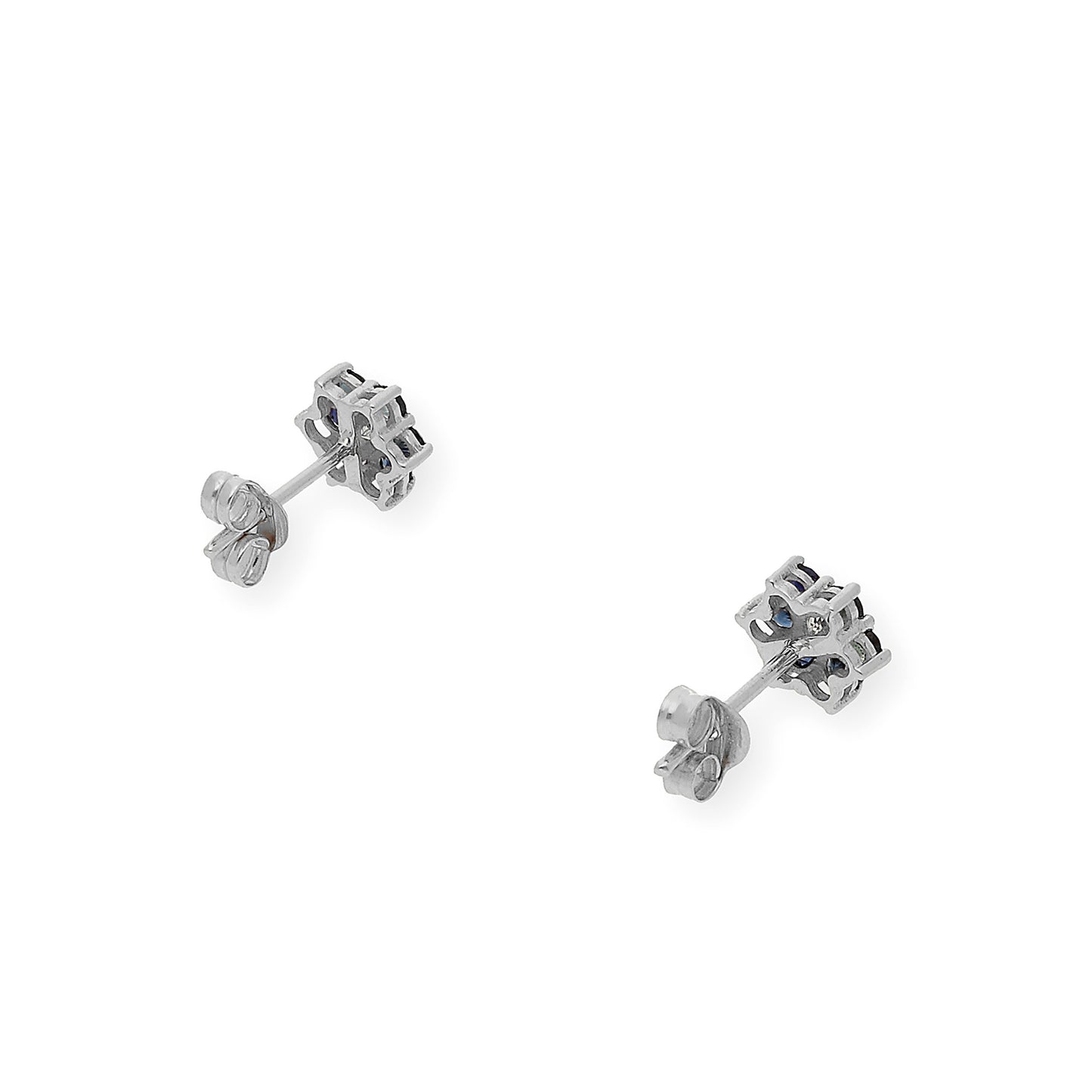 Pendientes de Flor en Oro Blanco de Ley 18K con Zafiros y Diamante central