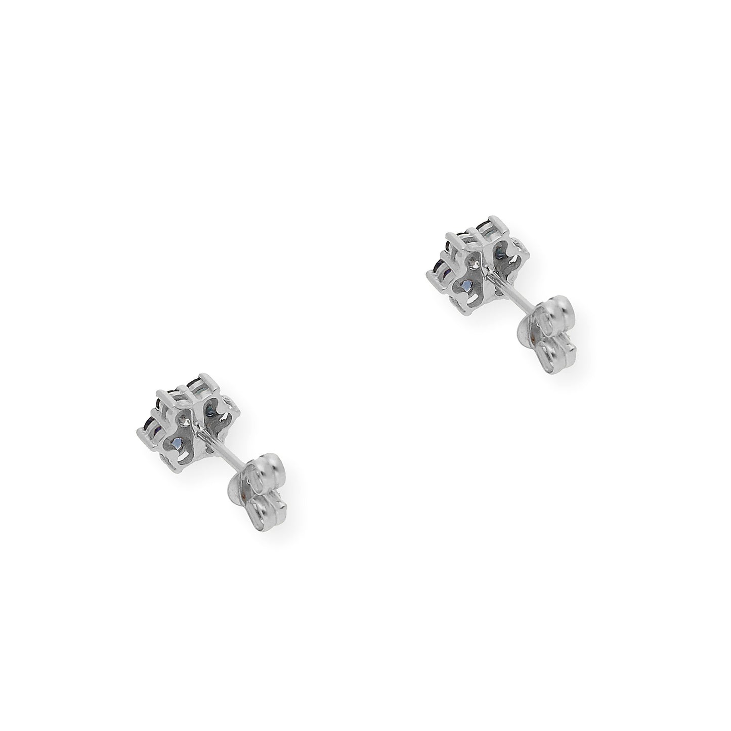 Pendientes de Flor en Oro Blanco de Ley 18K con Zafiros y Diamante central