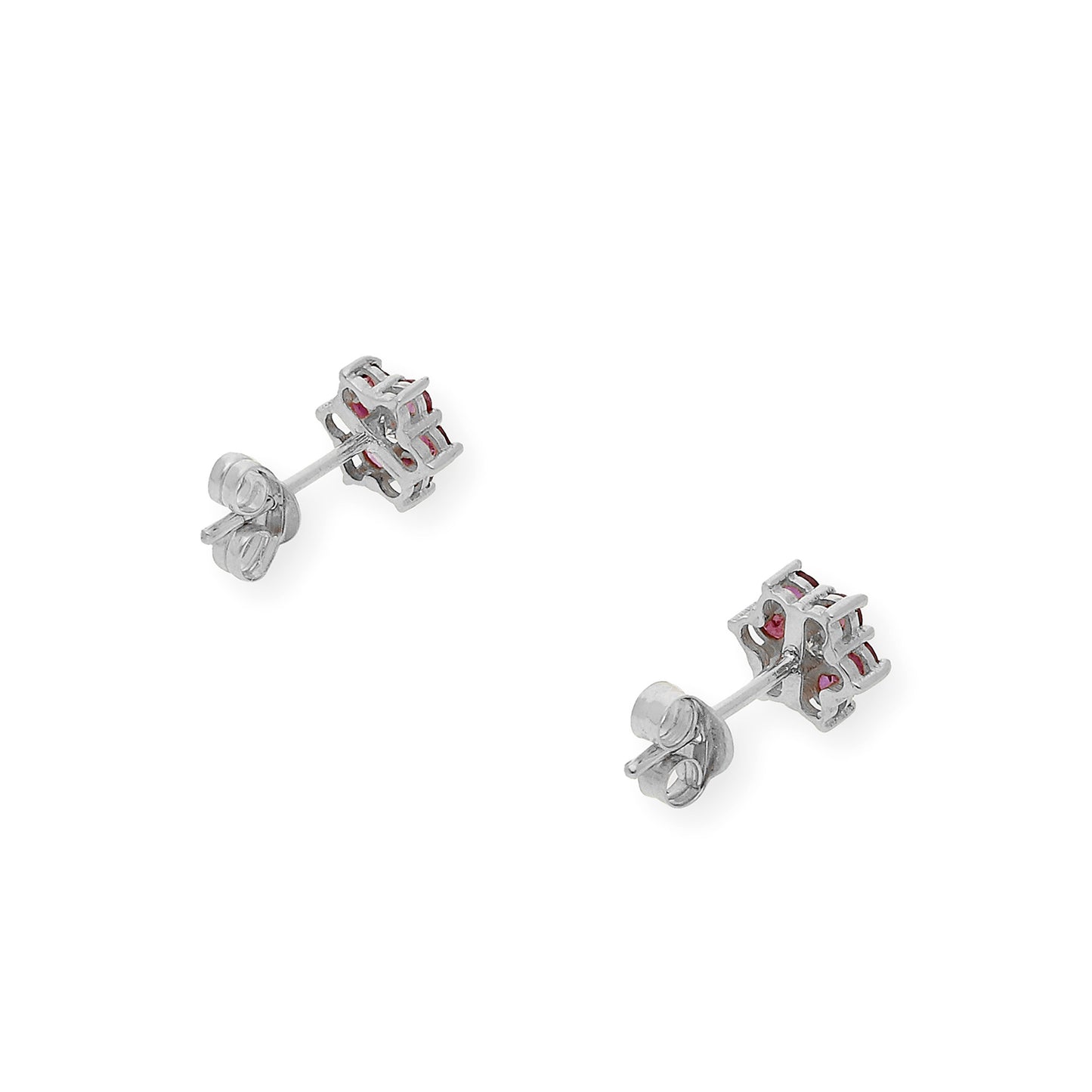 Pendientes de Flor en Oro Blanco de Ley 18K con Rubíes y Diamante central