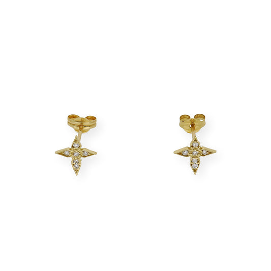 Pendientes de Cruz en Oro de Ley 18K con Diamantes talla brillante