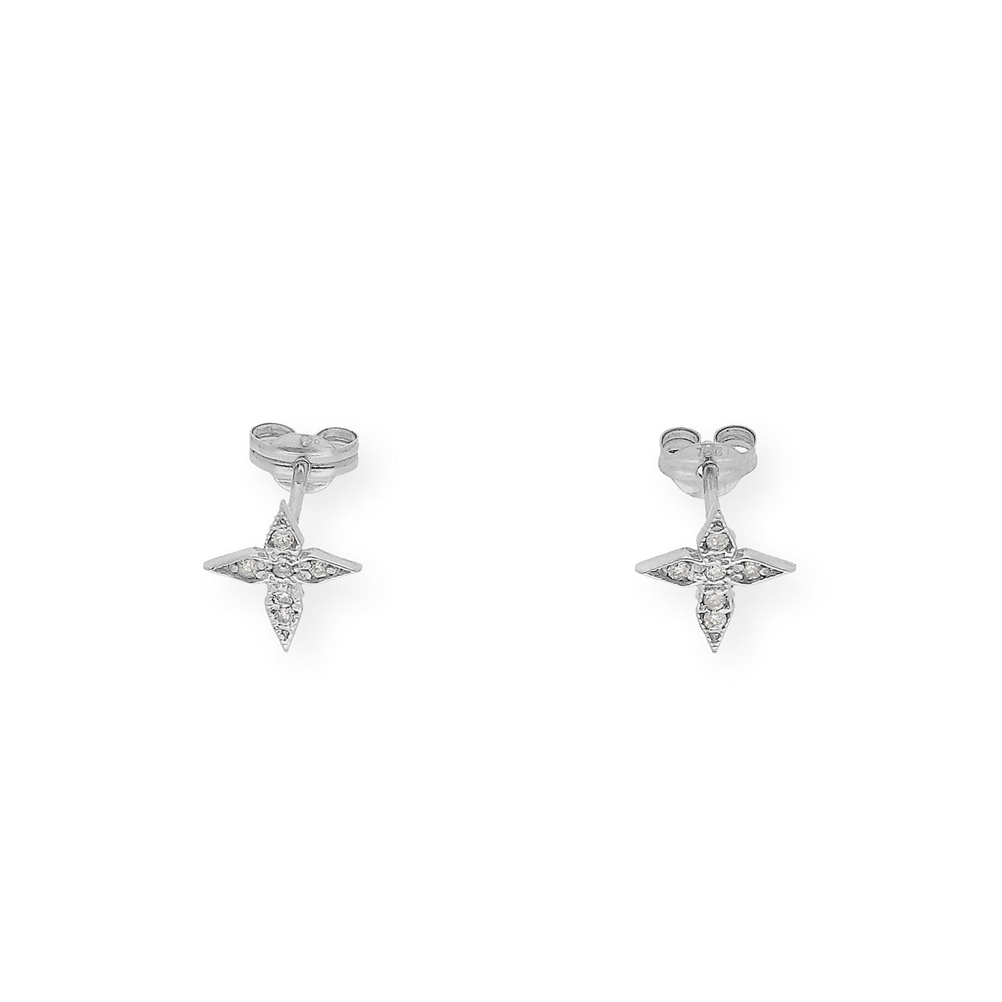 Pendientes de Cruz en Oro blanco de Ley 18K con Diamantes talla brillante
