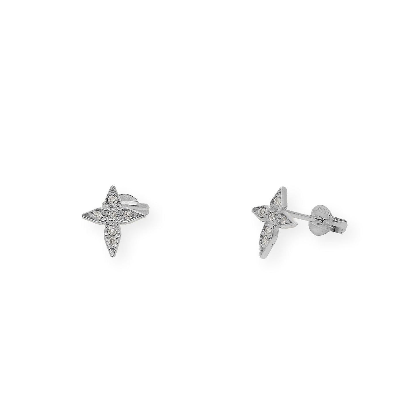 Pendientes de Cruz en Oro blanco de Ley 18K con Diamantes talla brillante