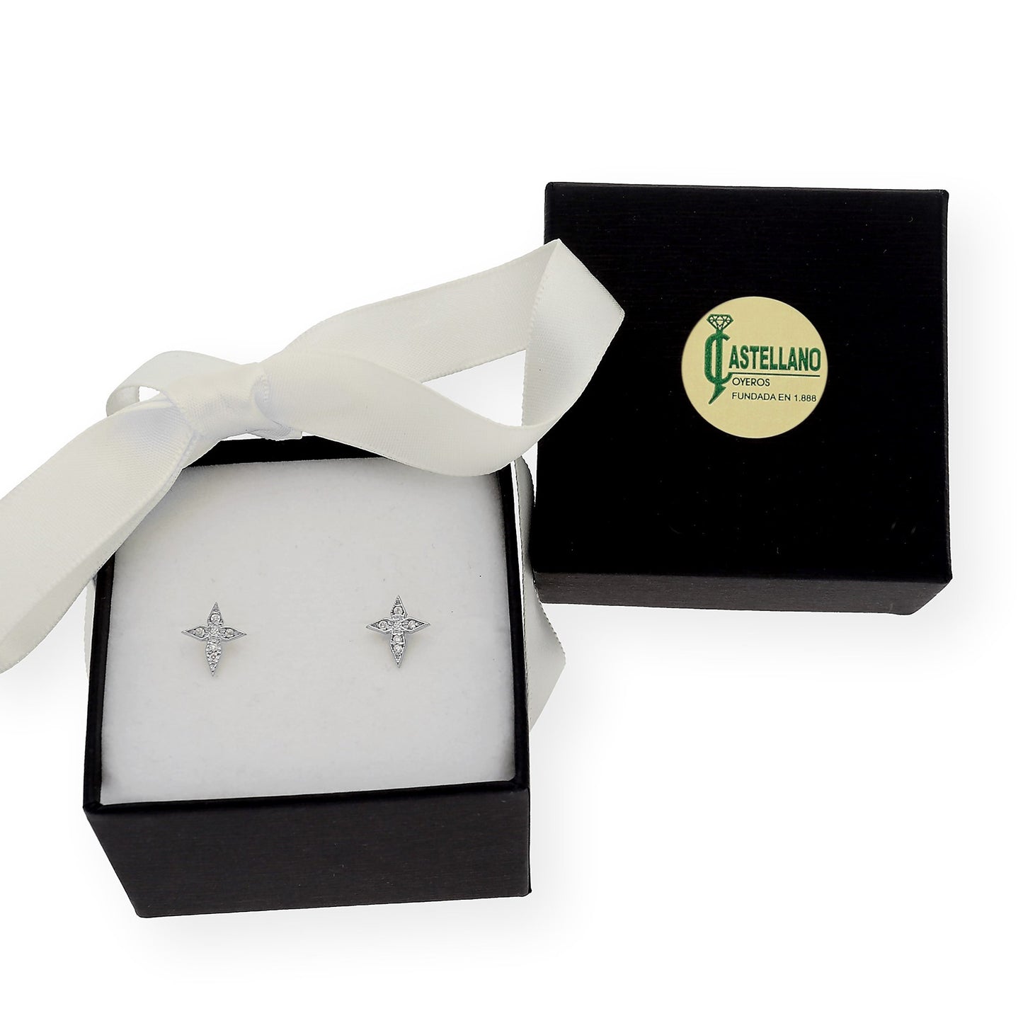 Pendientes de Cruz en Oro blanco de Ley 18K con Diamantes talla brillante