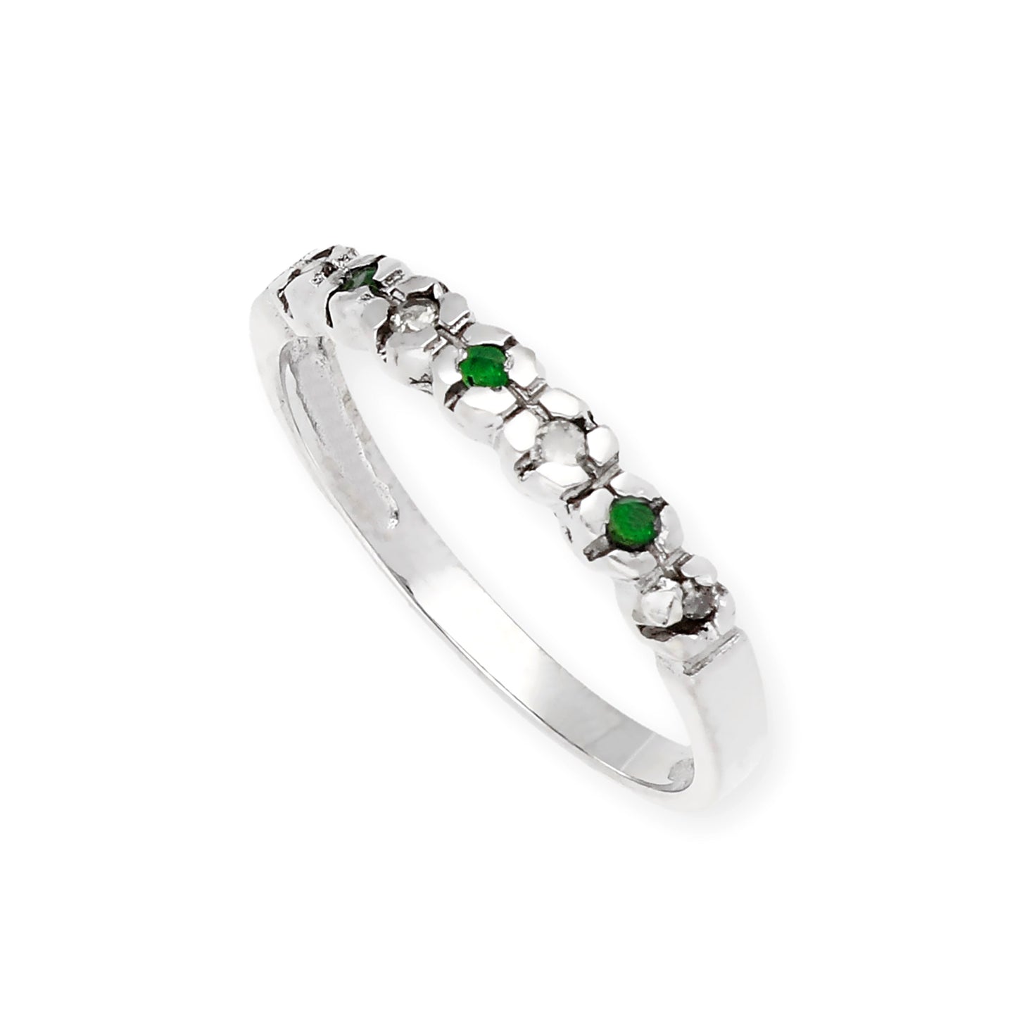 Anillo Scarlet en Oro blanco de ley 18k con Diamantes y Esmeraldas