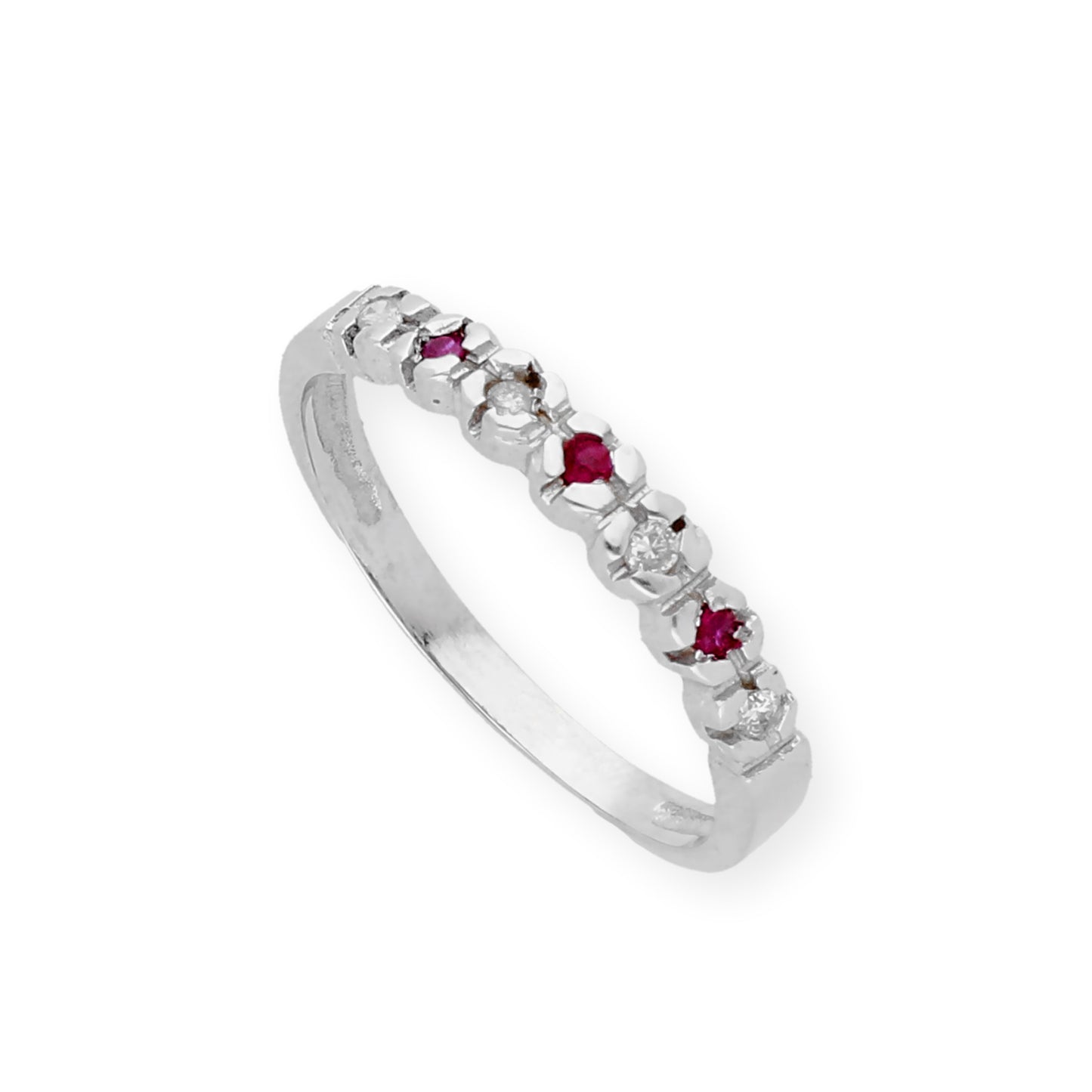 Anillo Scarlet en Oro blanco de ley 18k con Diamantes y Rubíes