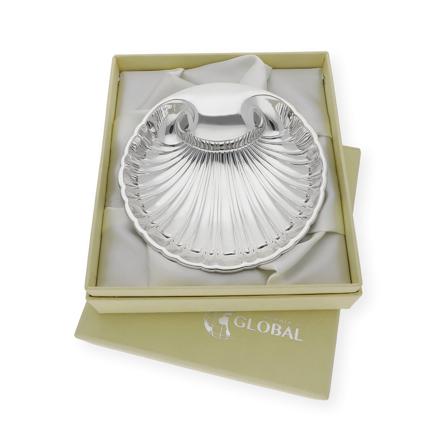 Concha de bautismo Alpaca plateada "redonda gallonada"