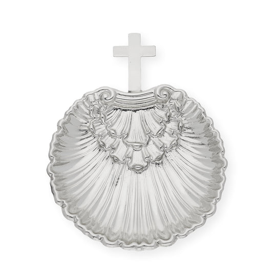 Concha de bautismo en alpaca plateada gallonada "Cruz"