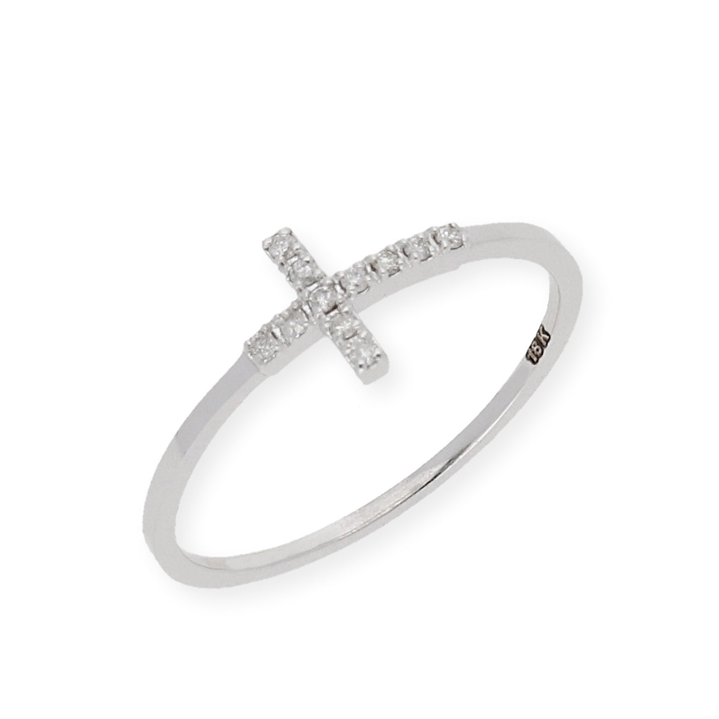 Anillo Cruz Horizontal Oro Blanco y Diamantes