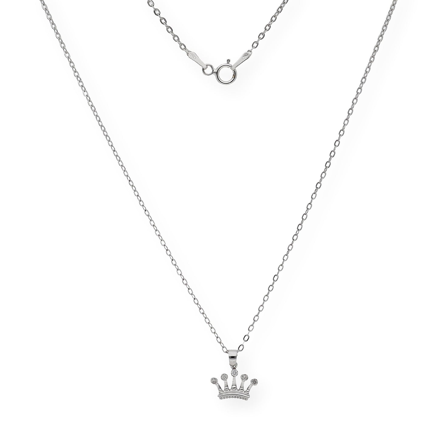 Collar con Colgante Corona Oro Blanco y Diamantes