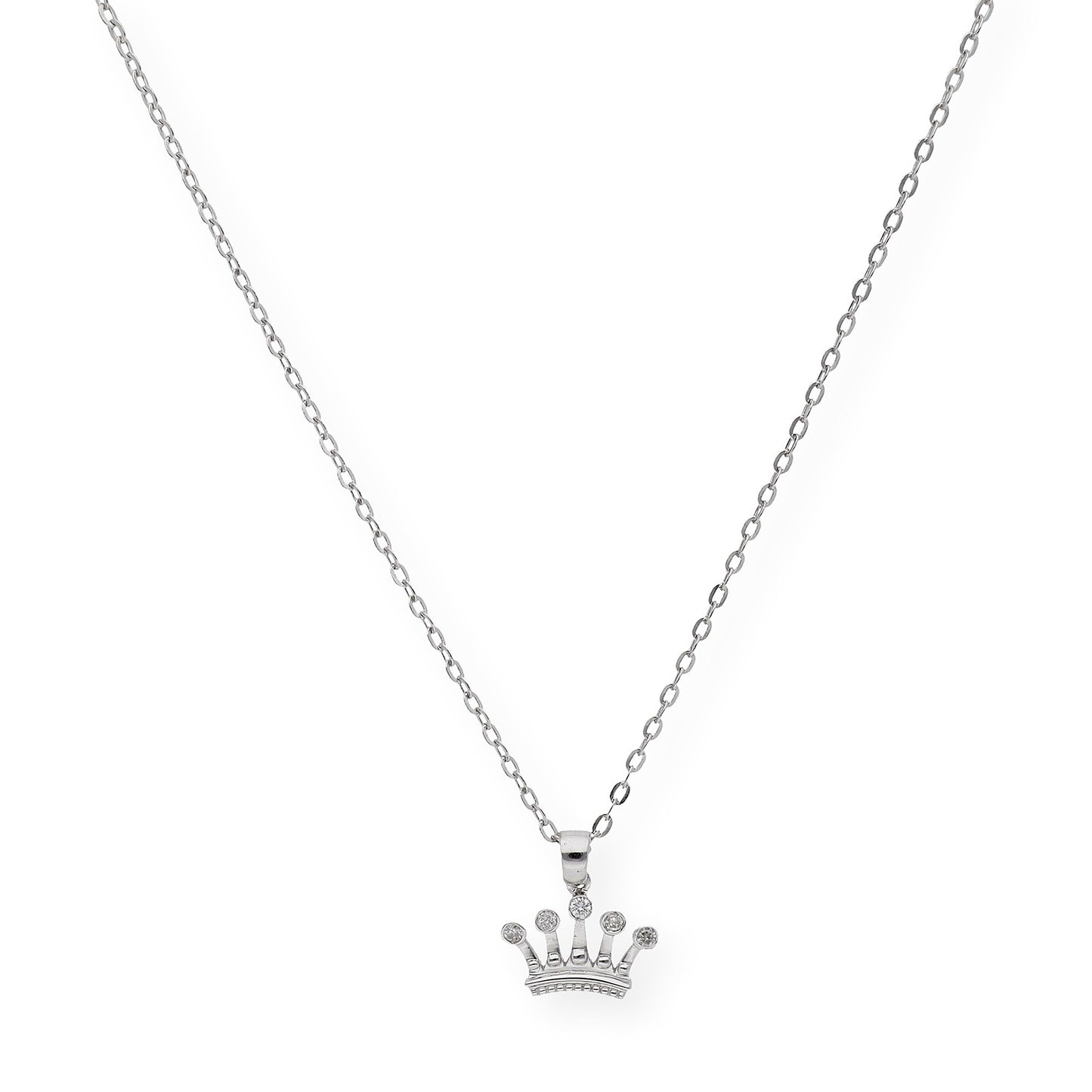 Collar con Colgante Corona Oro Blanco y Diamantes