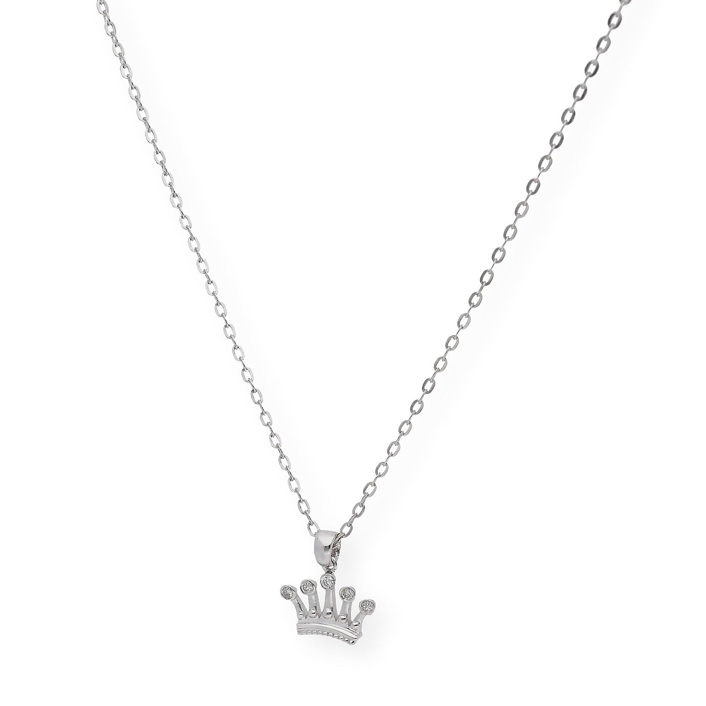 Collar con Colgante Corona Oro Blanco y Diamantes