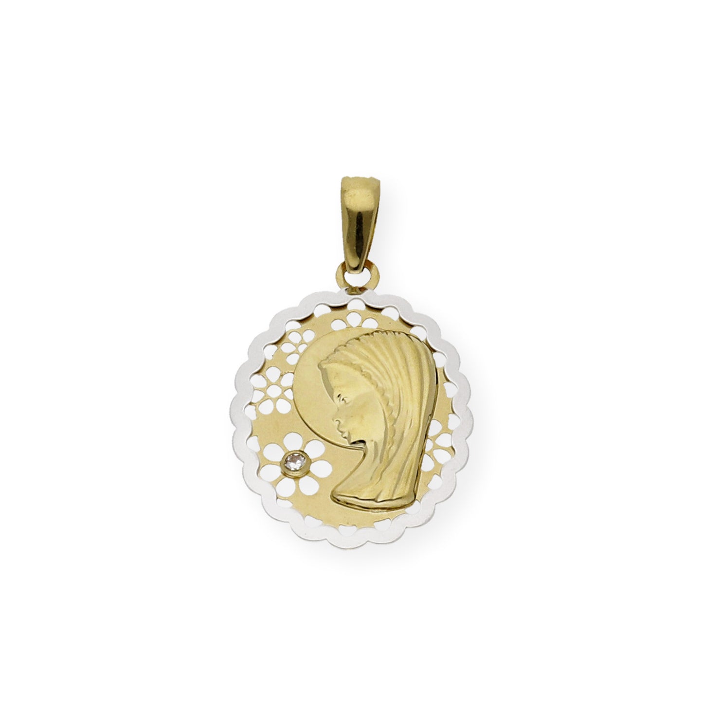 Medalla Virgen Niña Bicolor Primera Comunión de oro 18k
