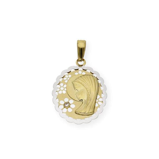 Medalla Virgen Niña Bicolor Primera Comunión de oro 18k