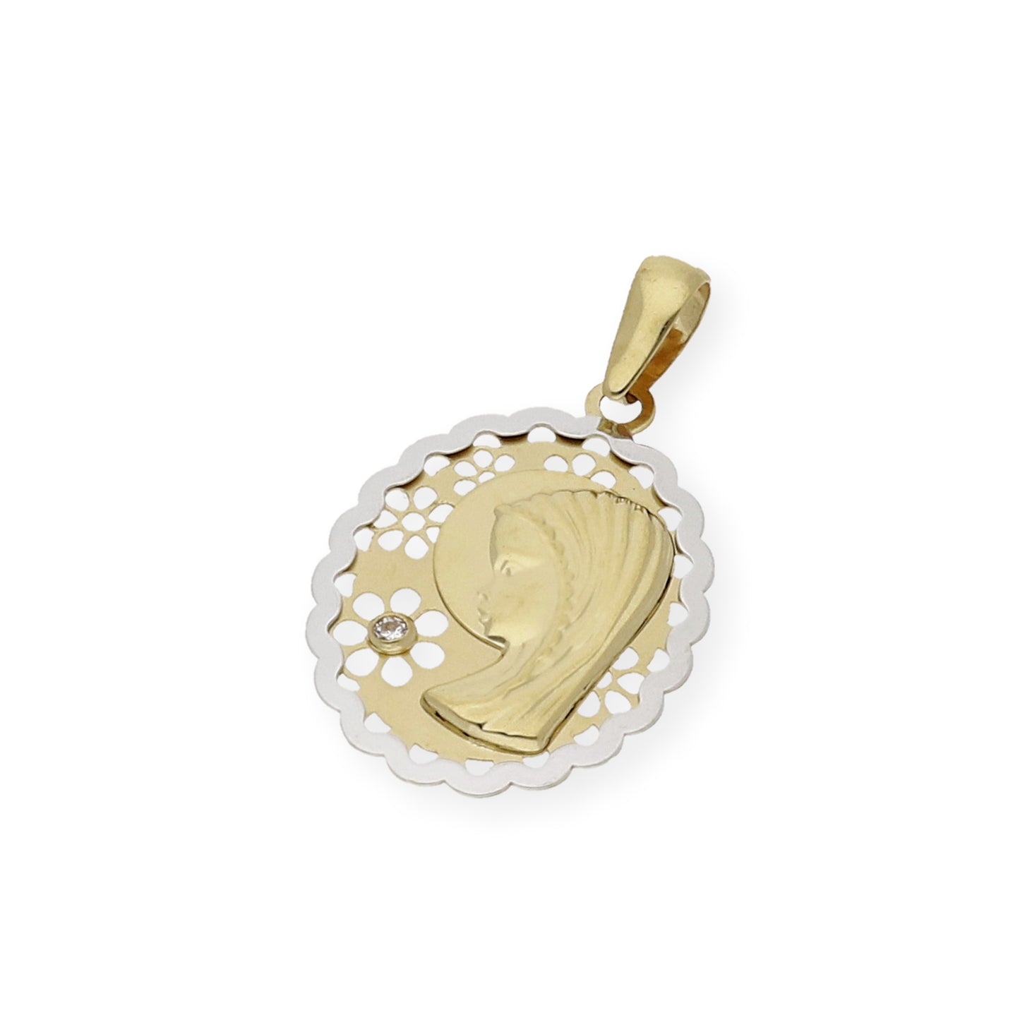 Medalla Virgen Niña Bicolor Primera Comunión de oro 18k