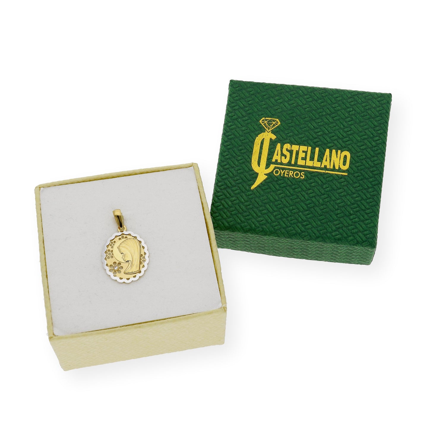 Medalla Virgen Niña Bicolor Primera Comunión de oro 18k