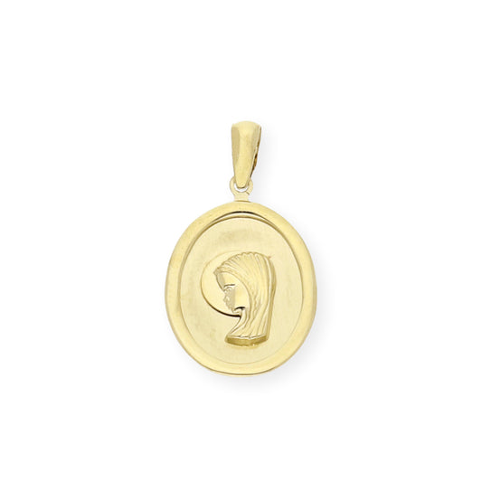Medalla Virgen Niña Ovalada Primera Comunión de Oro 18K