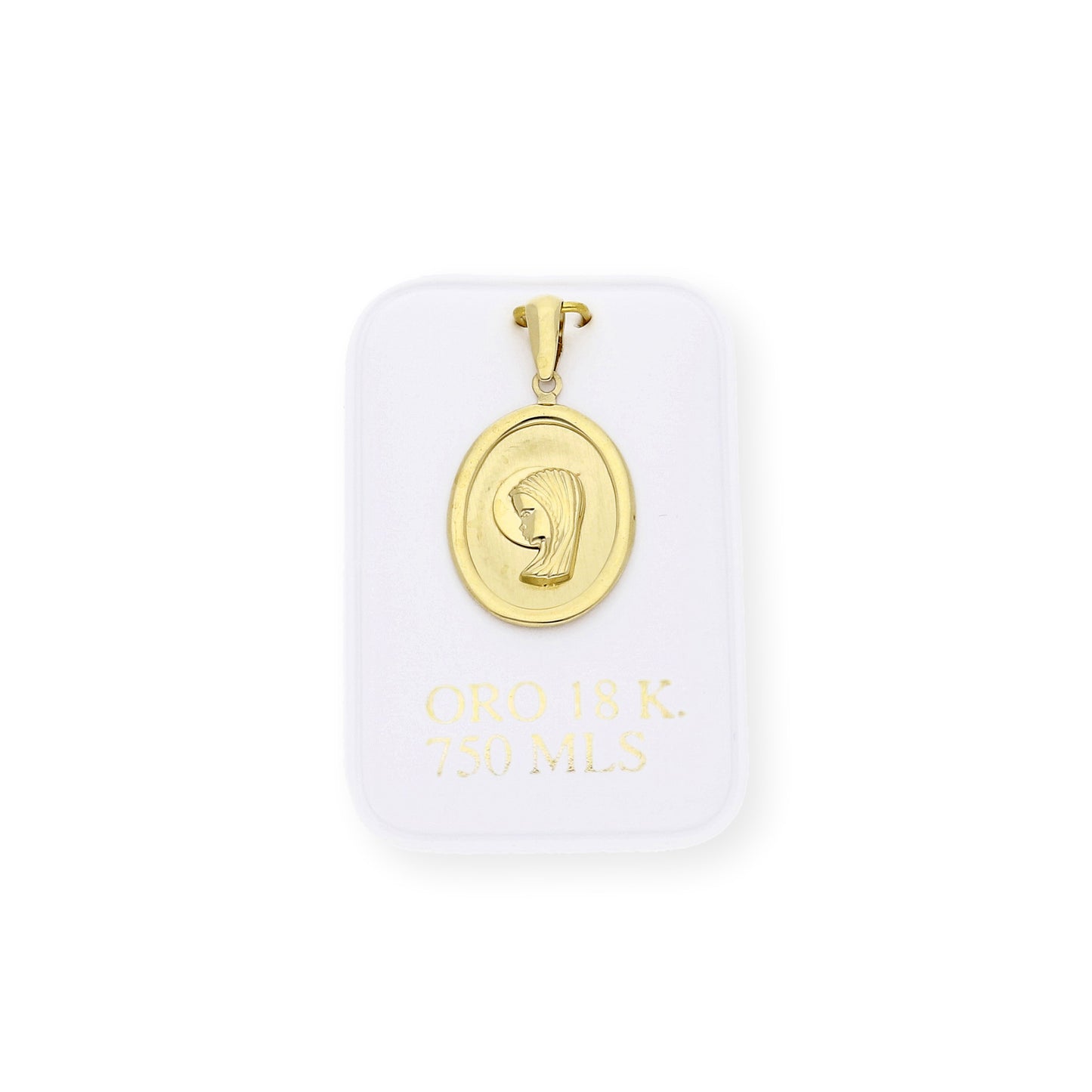 Medalla Virgen Niña Ovalada Primera Comunión de Oro 18K