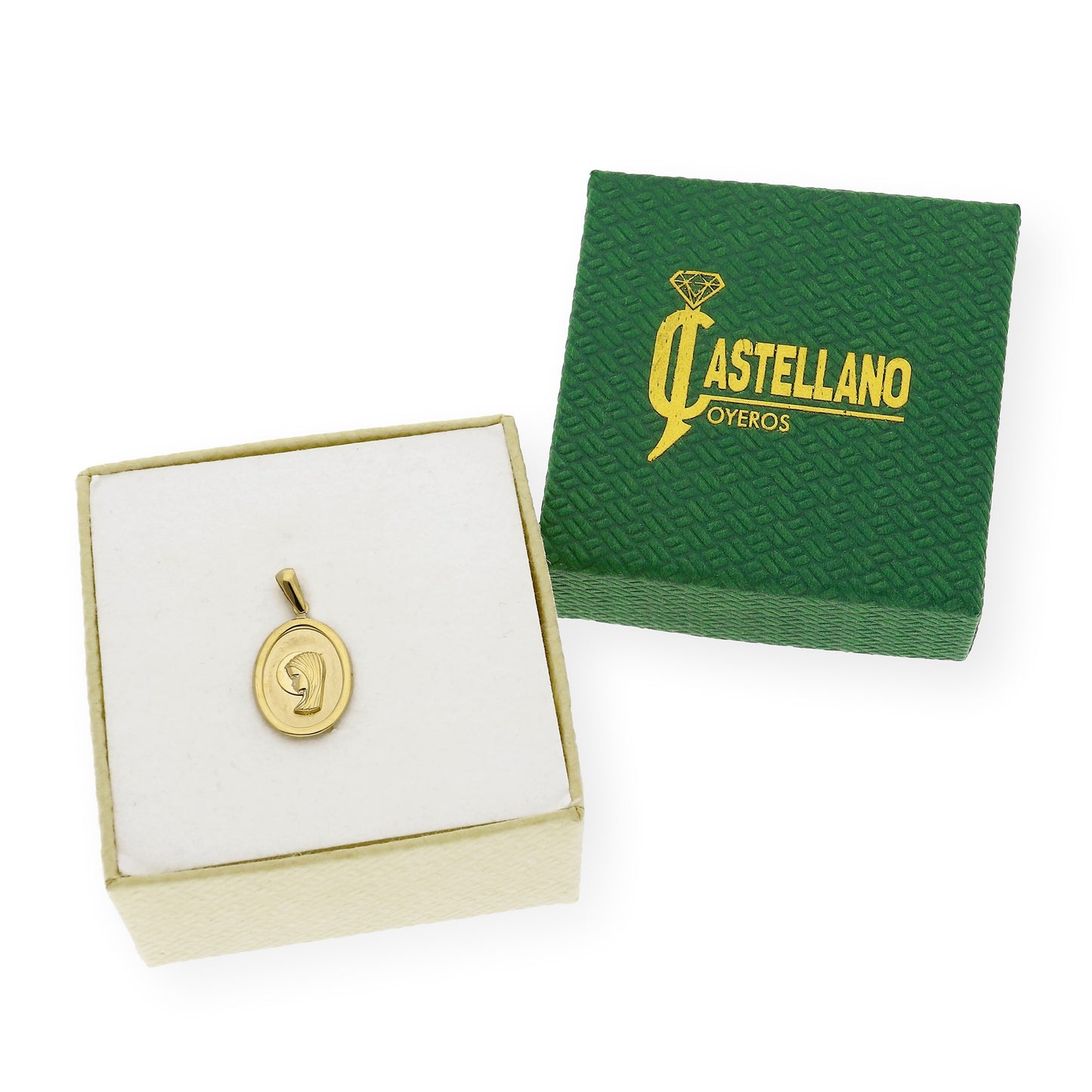 Medalla Virgen Niña Ovalada Primera Comunión de Oro 18K