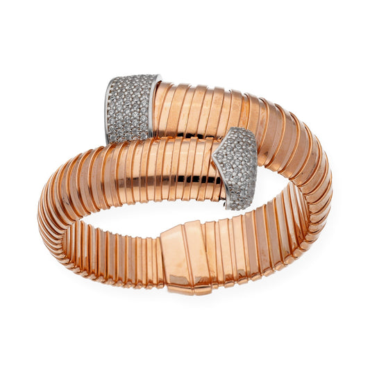 Brazalete Tubo de Gas en Plata 925 con Baño de Oro Rosa 18k y Circonitas