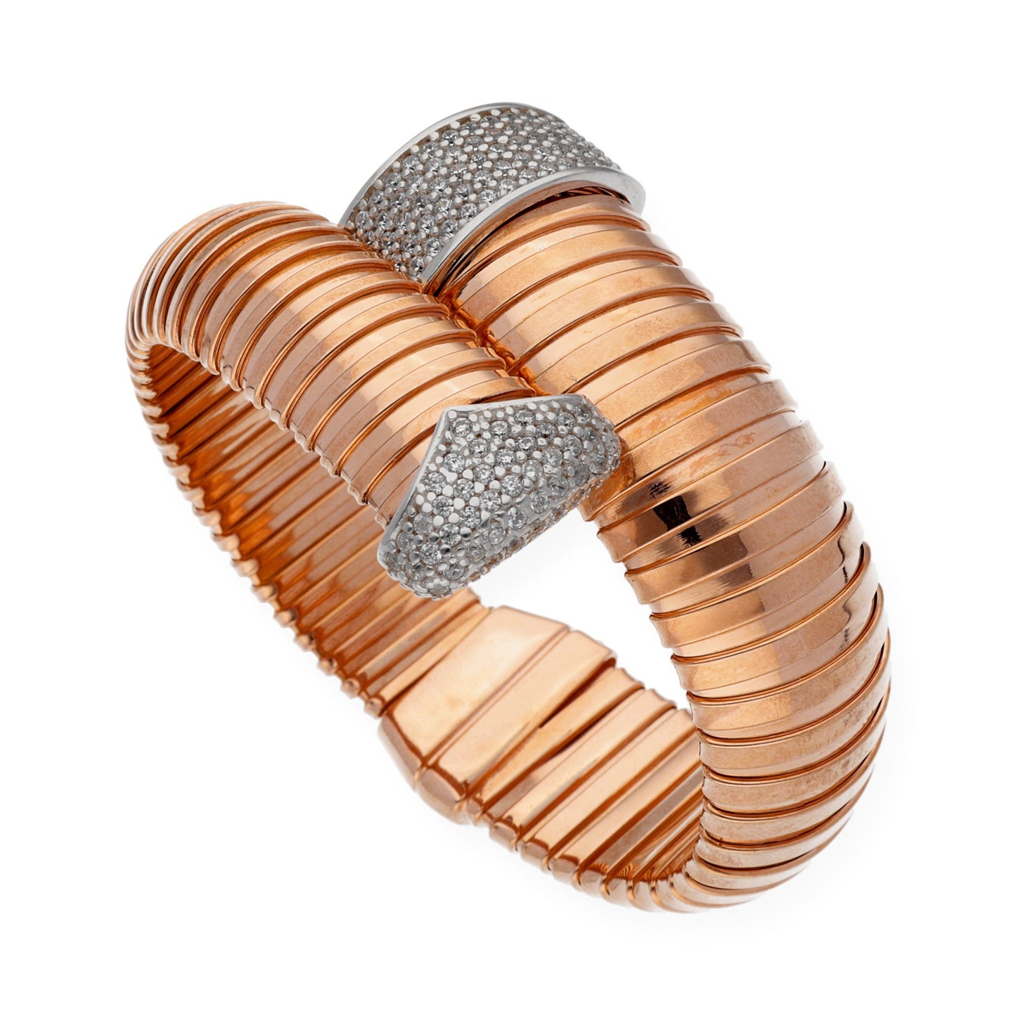 Brazalete Tubo de Gas en Plata 925 con Baño de Oro Rosa 18k y Circonitas