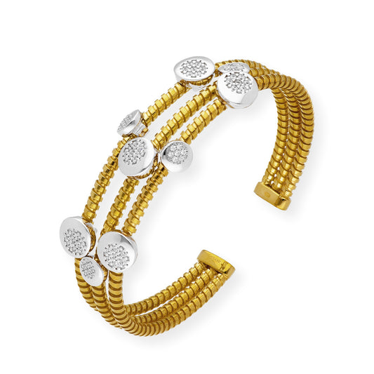 Brazalete Tubo de Gas en Plata 925 con Baño de Oro 18k y Circonitas