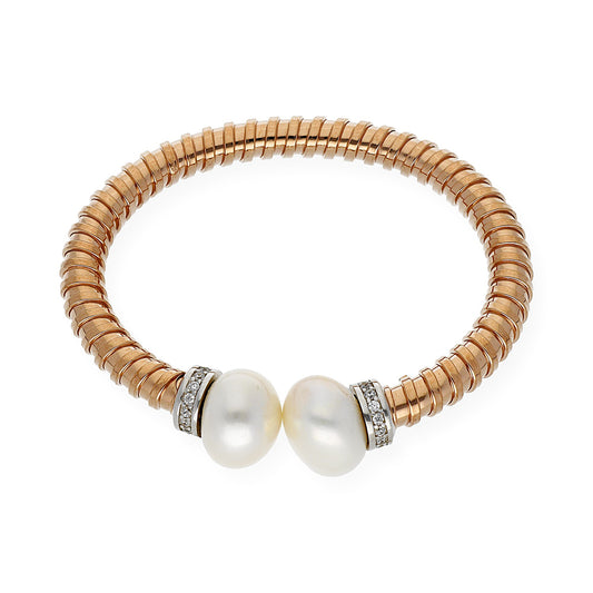 Brazalete Tubo de Gas con Perlas Naturales y Plata 925 con Baño de Oro Rosa 18k
