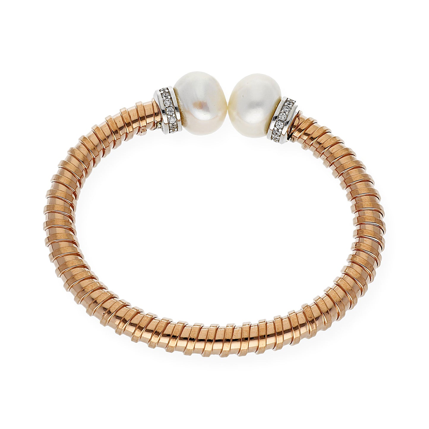 Brazalete Tubo de Gas con Perlas Naturales y Plata 925 con Baño de Oro Rosa 18k