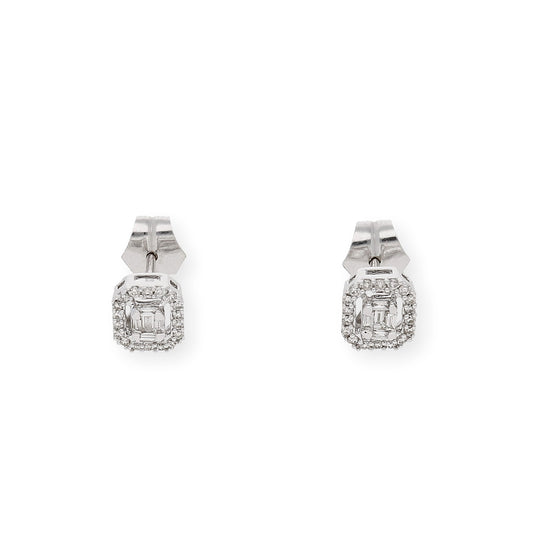 Pendientes Modelo Basilea en Oro blanco 18k y Diamantes