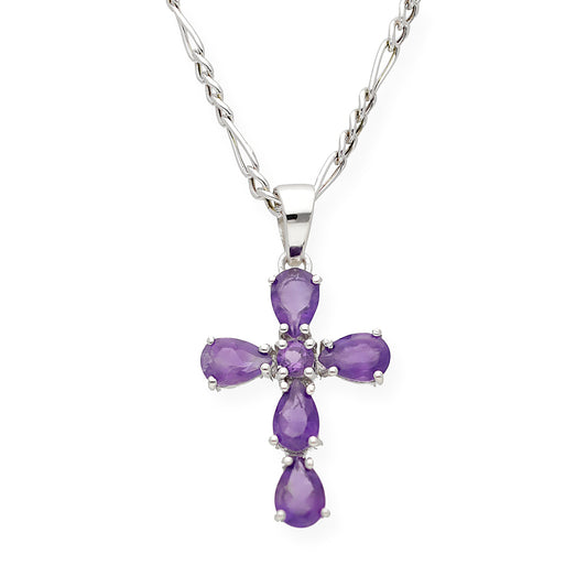 Colgante Cruz en Plata de ley 925 y Amatistas