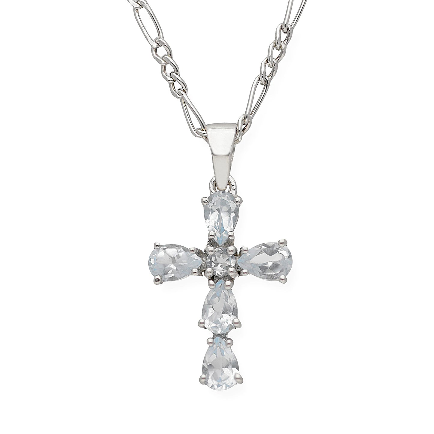 Colgante Cruz en Plata de ley 925 y Topacios Azules